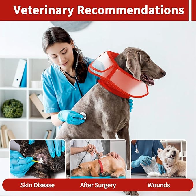 Allroaring Dog Cone Alternative, Soft Dog Cones for Large Dogs, Adjustable Doggie Recovery Cone Collar Comfy Pet Elizabethan Collars to Stop Licking for Wound Healing Care Spay Neuter, Red L