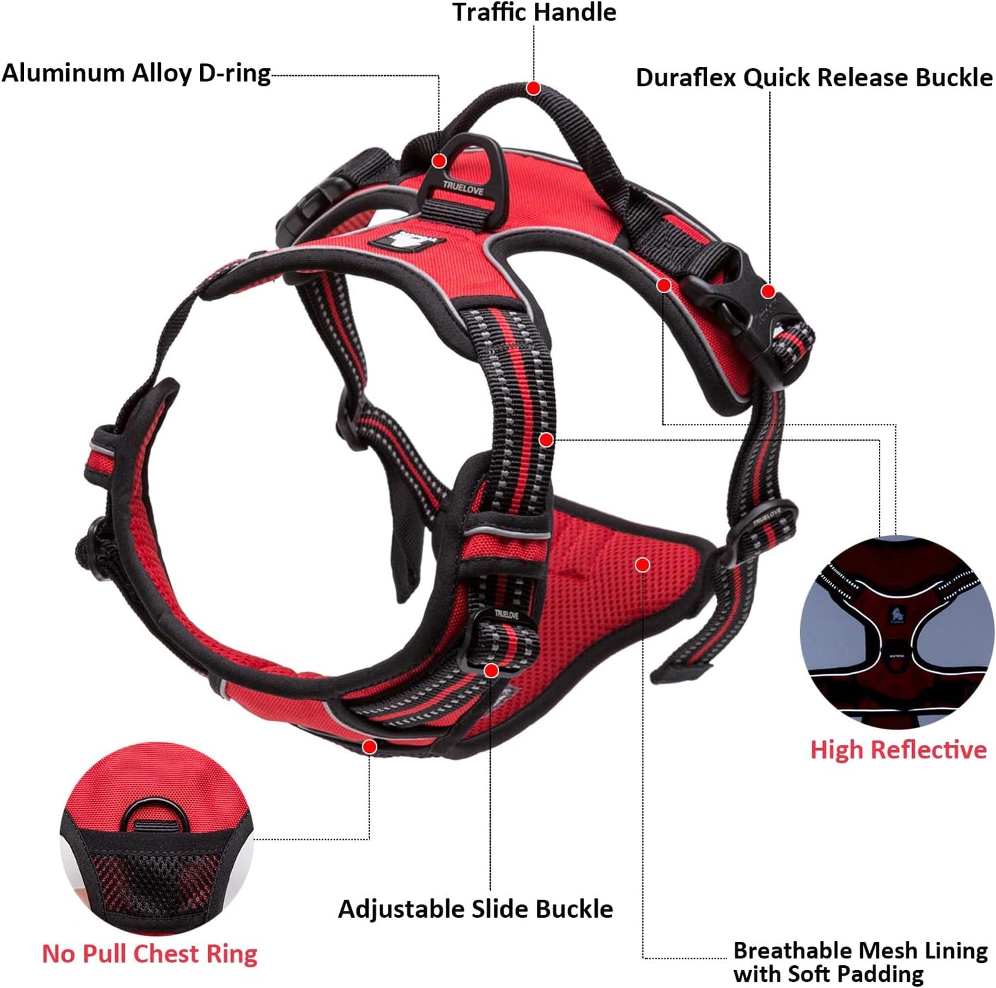 TRUE LOVE Adjustable No-Pull Dog Harness Reflective Pup Vest Harnesses Comfortable Control Brilliant Colors Truelove TLH5651(Brown,XL)