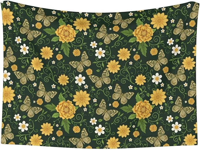 Reversible Pet Blanket for Sofa Protection Pet Comfort, Gold Flowers with Butterfly, Double Sided Design with Cozy Nubby Nap Side and Durable Smooth Play Side