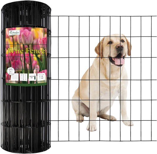 Black PVC Coated Welded Wire Fence 24 Inch x 50 Foot, 2 Inch x 4 Inch 14GA, Garden Border Fencing Roll Vinyl Coated Wire Mesh for Yard Vegetable Plant Protection Poultry Netting