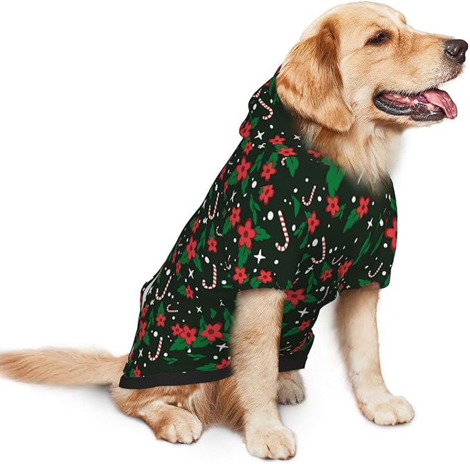 Black Candy Cane Hoodie,Christmas Cosplay Dog Clothes with Pocket and Hat Winter Clothes Sweaters XXX-Large
