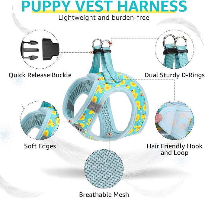 SCENEREAL Small Dog Harness and Leash Collar Set, Step in Soft Light Puppy Vest, Breathable Pet Harness for Small Sized Dogs, No Chock Reflective for Safe Outdoor Walking, Yellow Duck M