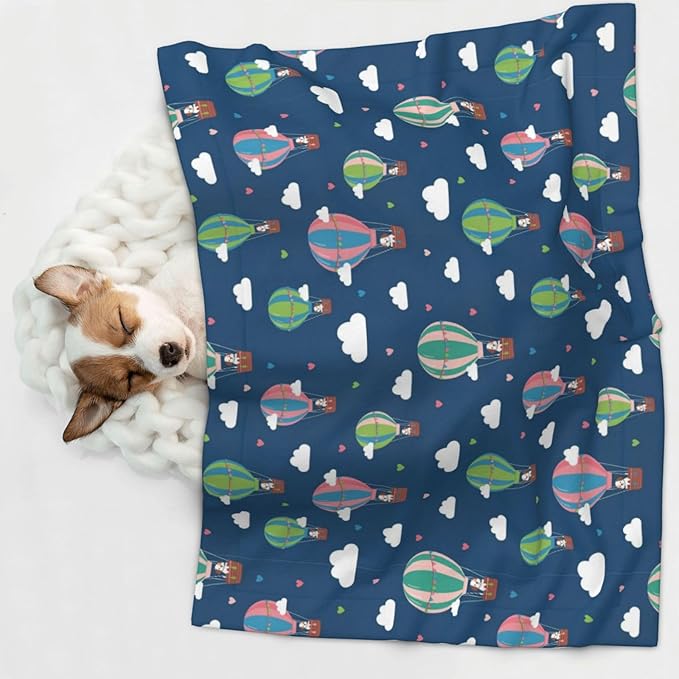 Double Sided Plush Pet Blanket with Cozy Dot Texture and Smooth Reverse, Dachshund Hot Air Balloon Dogs, Reversible Throw for Dogs Cats on Couches Beds Crates