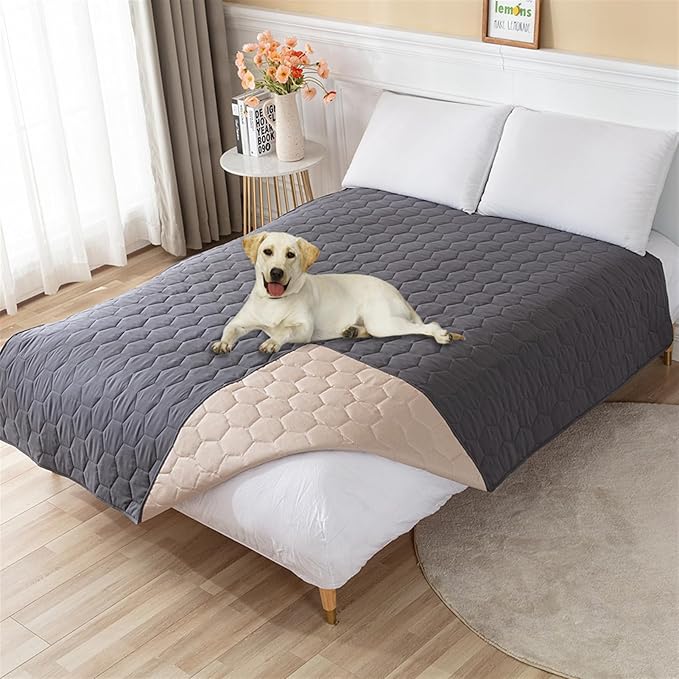 GIBZ Waterproof Dog Bed Cover Anti Slip Pet Furniture Protector Washable Blanket Large Soft Quilted Mat, Dark Grey, 220x210cm