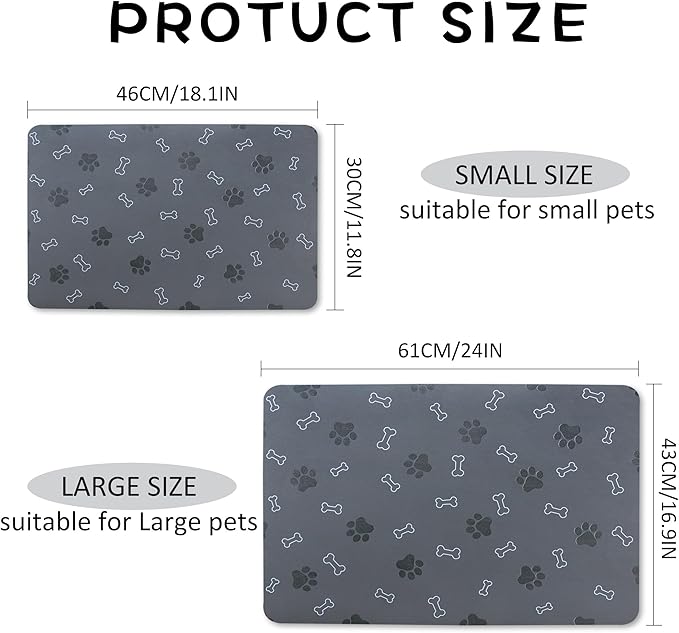 Pet Cat Dog Food Mat Non Slip Mat for Dog Water Bowl Mat Quick Dry Absorbent Cat Feeding Mat, 24 * 16.9 in, Light Grey