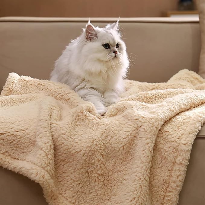 Pet Blankets for Couch Sofa Bed Dog Blankets Reversible Cat Blanket Soft Furniture Protector Cover for Small Medium Large Dogs Cats, Beige, 30 x 20 inches