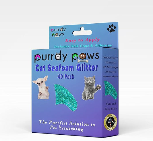 40 Pack Soft Nail Caps for Cat Claws Seafoam Glitter Medium