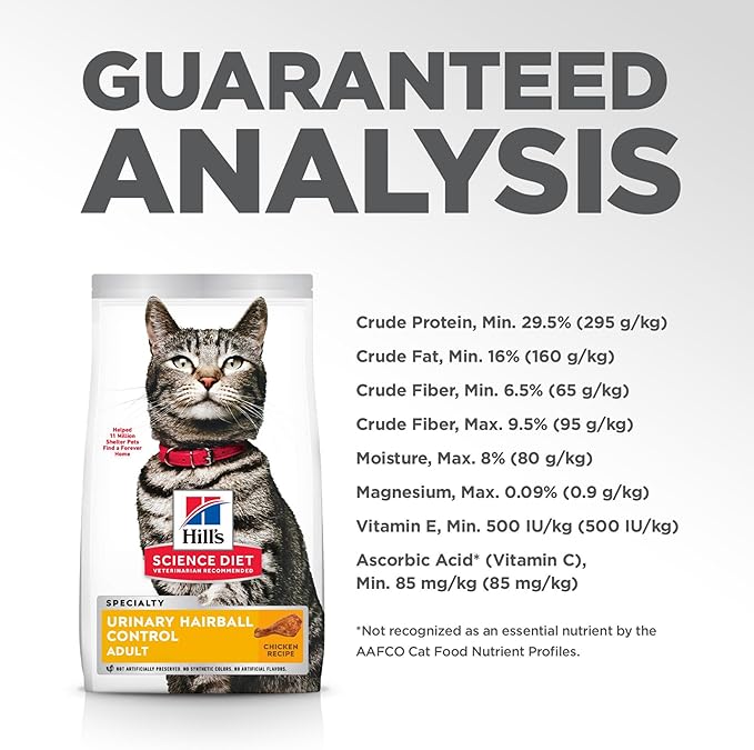 Hill's Science Diet Urinary Hariball Control, Adult 1-6, Urinary Track Health & Hairball Control Support, Dry Cat Food, Chicken Recipe, 3.5 lb Bag