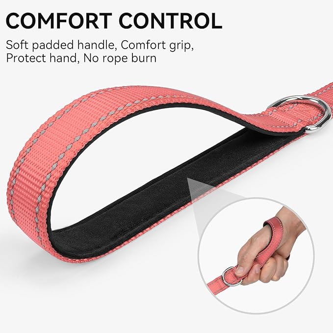 Joytale Dog Leash, 6 FT Double-Sided Reflective, Padded Handle Nylon Heavy Duty Leashes for Medium & Large Dogs Walking, Neon Pink