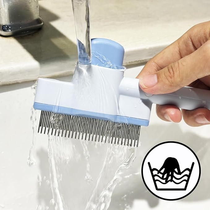 Cat Comb Pet Comb Self Cleaning Upgraded Cat Brush for Long Haired Cats & Dogs, Pink