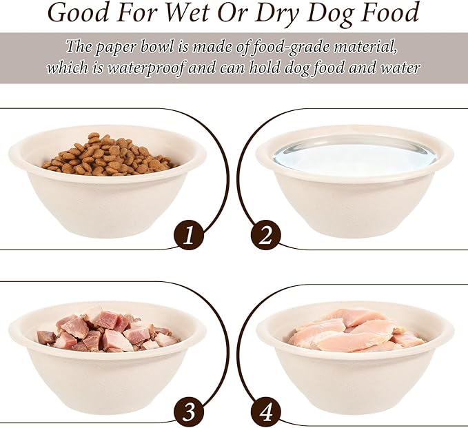 SHENLIU 200 Pcs Disposable Pet Bowls Bulk 8 Oz, Disposable Dogs Cat Food Travel Bowls Paper Puppy Cat Food Dish Safe Container for Outdoor Small Animal Feeding and Watering Supplies
