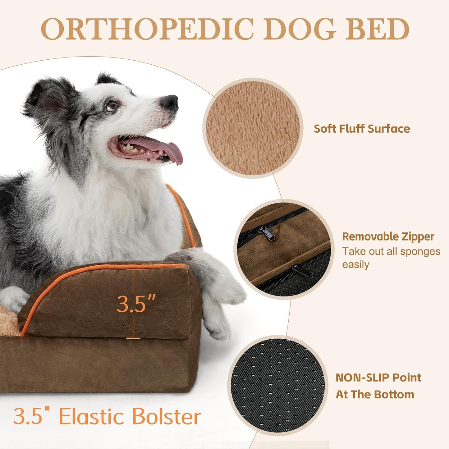 Comfort Expression Small Dog Beds Waterproof Cat Beds Orthopedic Foam Sofa Beds for Small Dogs Comfy Pet Bed with Washable Removable Cover & Non-Slip Bottom(XX-Small,Brown)