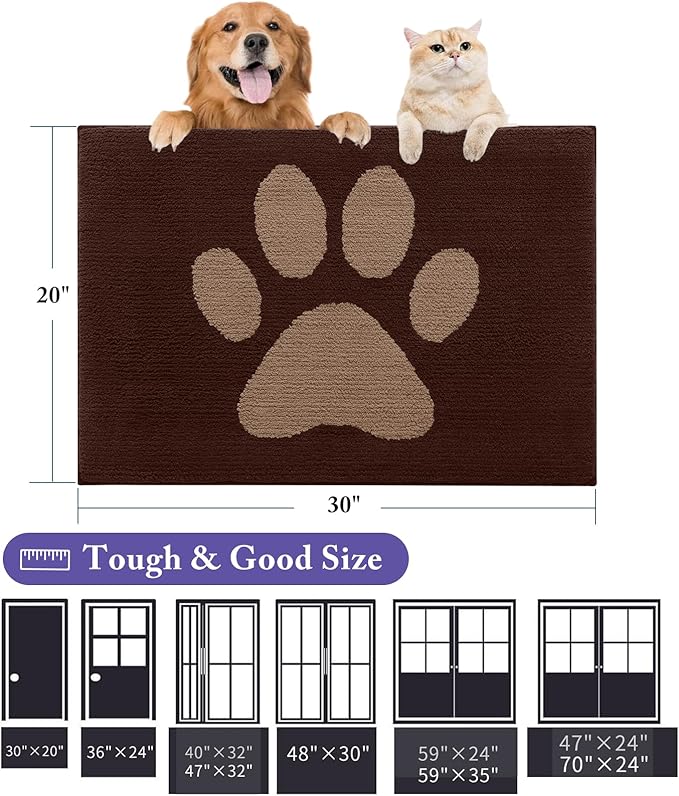 Buganda Dog Door Mat for Muddy Paws, Absorbent Dirt Trapper Non Slip Indoor Doormats, Washable Low-Profile Mat for Mud Dogs, Entryway Carpet for Inside Floor (47x32 Inches, Brown)