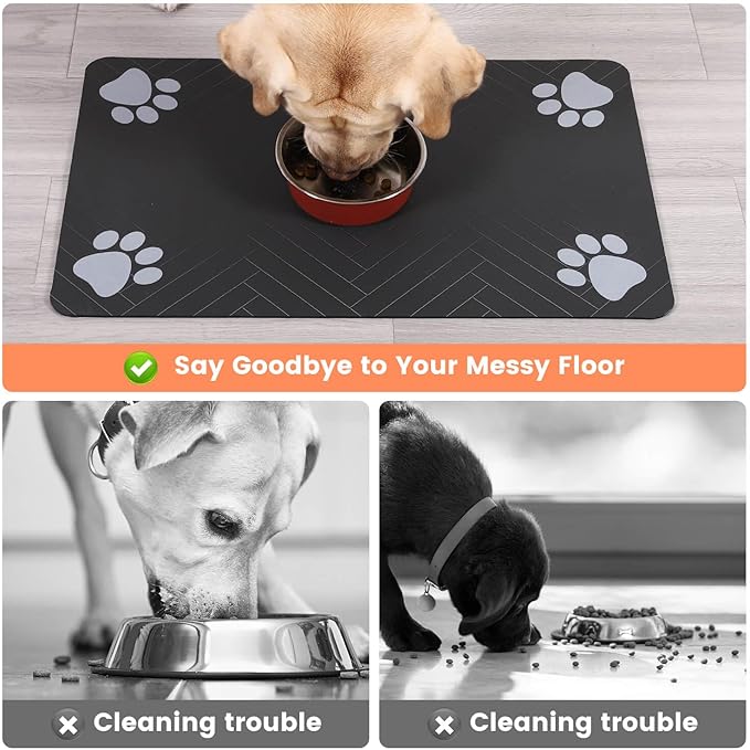 Pet Feeding Mat-Absorbent Pet Placemat for Food and Water Bowl, with Waterproof Rubber Backing, Quick Dry Water Dispenser Mat for Dog and Cat (24"x16", Lime Green)