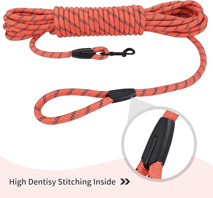 Long Dog Leash for Training 20Ft-Reflective Nylon Rope with Swivel Hook-Recall Agility Lead for Large Small Medium Dogs Outside Walking Hiking-Orange Diam 1/2"