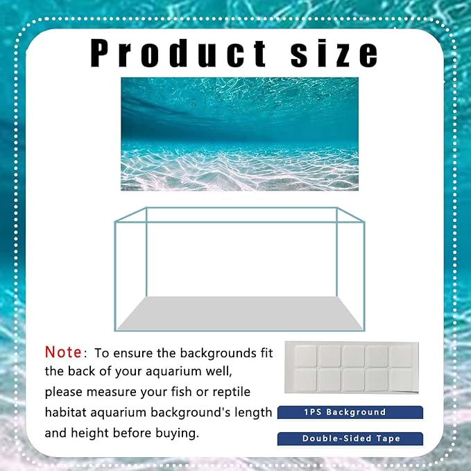 72X18IN Natural Undersea Aquarium Background, Undersea Beach Fish Tank Background, with 8 EVA Double-Sided Tape