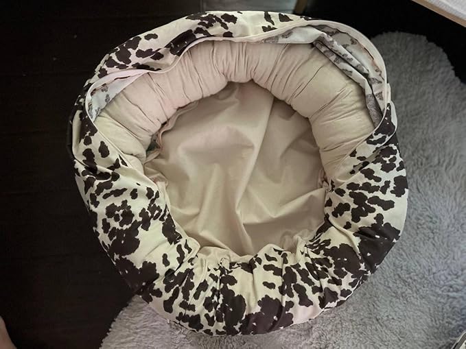 Organic Cotton Canvas Dog Bed: Removable Cover, Natural Fill - Made in USA (Cow Print Brown White, X Large 42" x 8" inches)