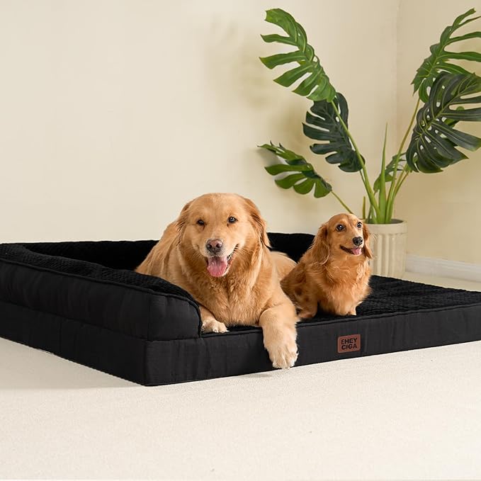 EHEYCIGA Large Dog Bed Memory Foam for Crate, Orthopedic Dog Bed Large Size Dogs with Washable Removable Cover, Waterproof Pet Sofa Couch with Nonskid Bottom, 35x22x6, Black