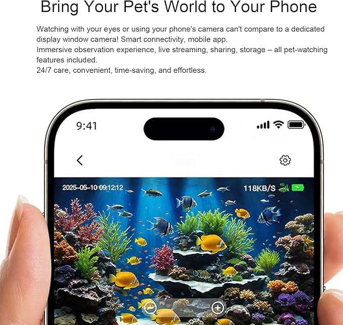 Fish Tank Camera, 2K HD 140 Wide Angle Anti Glare WiFi Aquarium Camera, AI Motion Detection Fish Tank for Reptile Terrarium