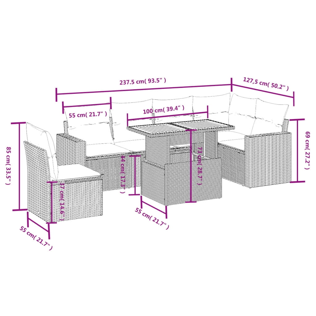 vidaXL Garden Sofa Set Black