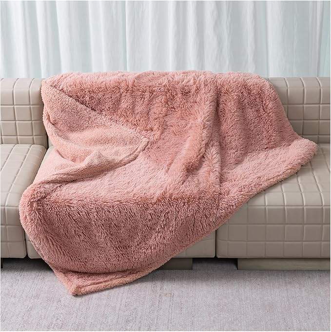 Waterproof Dog Blanket Pink Fluffy Long Faux Fur Pet Throw Blankets 28x20in for Couch Love Bed Cover Washable(Pink,XS)