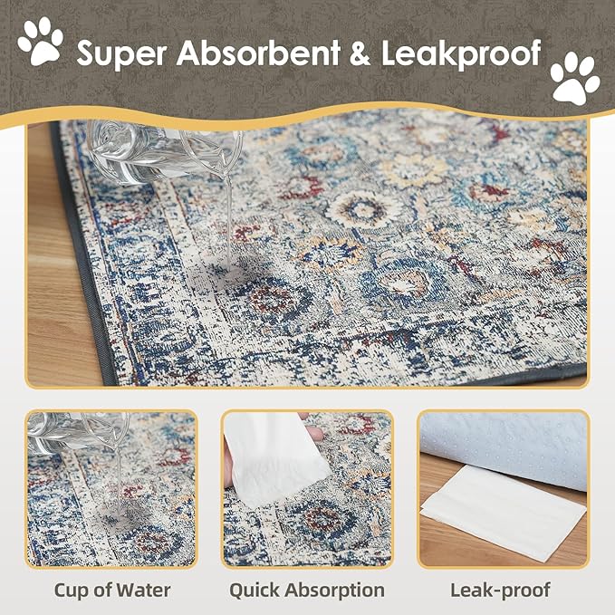 Washable Pee Pads for Dogs Large 2 Pack, 48" x 48" Reusable Puppy Pads Waterproof Dog Rugs, Super Absorbent, Leakproof, Dog Crate Pad, Playpen Mat, Whelping Pads, Vintage