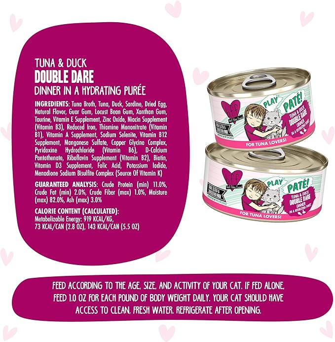 Weruva B.F.F. Play - Best Feline Friend Paté Lovers, Aw Yeah!, Tuna & Duck Double Dare with Tuna & Duck, 2.8oz Can (Pack of 12)