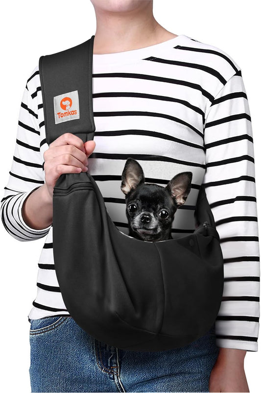 Tomkas Dog Sling Carrier for Small Dogs Puppy Carrier for Small Dogs (Black, for Pets Weight 2-7 lbs)