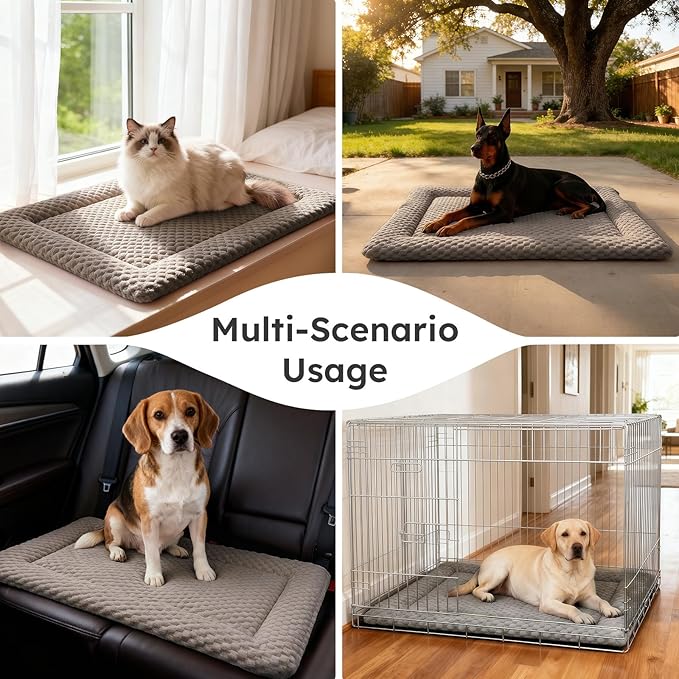 Dog Bed Mat, Dual-Sided Dog Crate Bed Mat - Ultra Soft & Machine Washable Kennel Pad for Cats and Extra Small Dogs, All-Season Comfort Pet Bed for Crates, Travel, and Home, Light Brown, 18 x 14 Inch