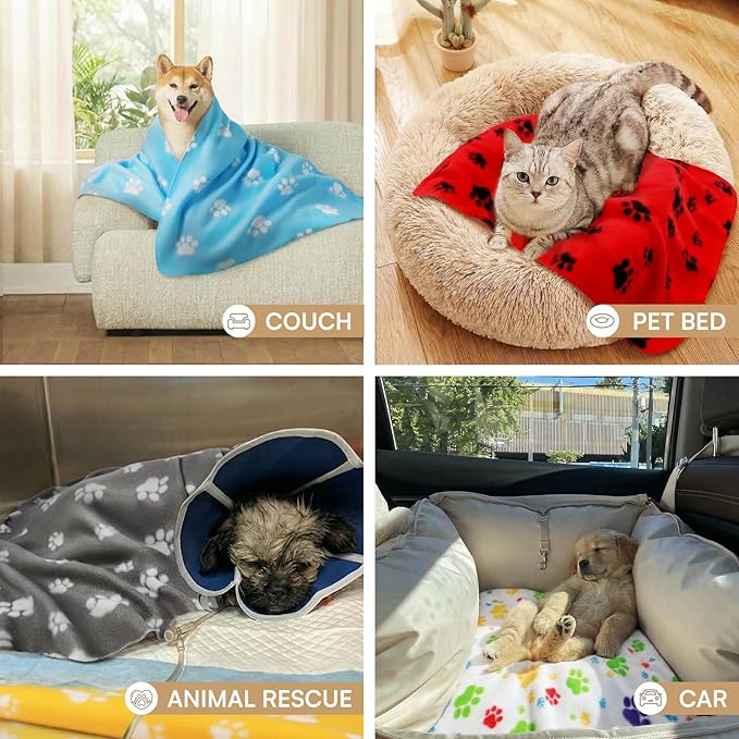 LINENLUX Cute Dog Blanket for Small Medium Dogs 6-Pack Soft Stretchy Fleece Blankets for Pet Cat Puppy Warm Wrinkle-Resistant Throw for Couch Bed Outdoor Red 45x31 inch (Pack of 6)