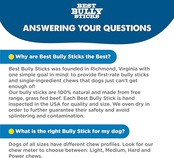 Best Bully Sticks 12 Inch Bully Sticks for Dogs - 25 Count (Pack of 1) - Natural, Easily Digestible, 100% Grass-Fed, Grain and Rawhide Free