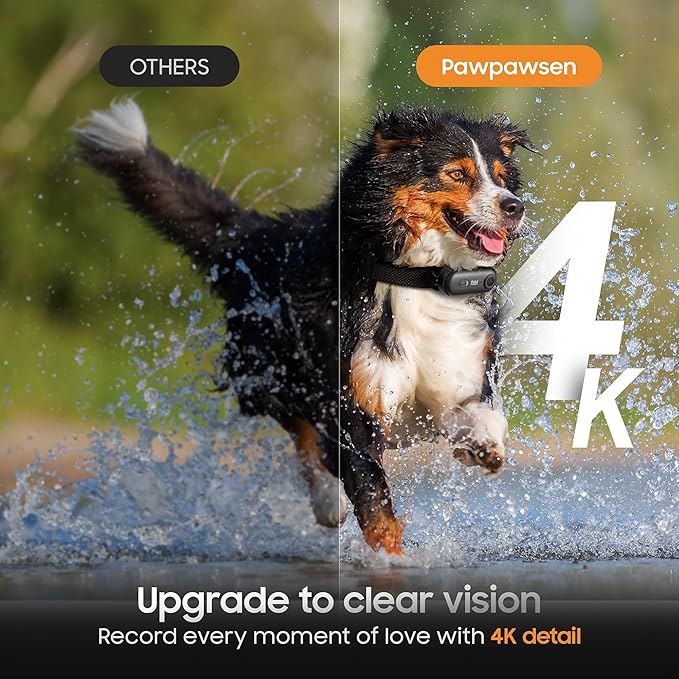 4K UHD Dog& Cat Pet Camera Collar, Video Recorder with Phone App View, Outdoor & Indoor POV Action Cam for Small and Medium-Size Dogs(White - Pink Waterproof Collar - M, 64g)