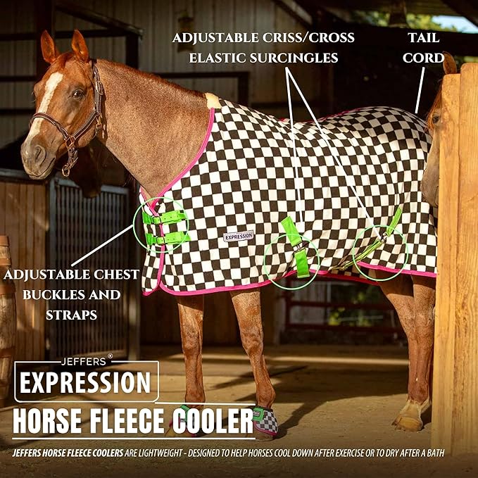 Jeffers Expression Fleece Cooler for Horses, Standard Neck, Skater Cowgirl 78"- Equine Towel Blanket, Moisture Absorbent, Light Weight, Best for Drying, Exercise, Bathing, Adjustable Belly Bands