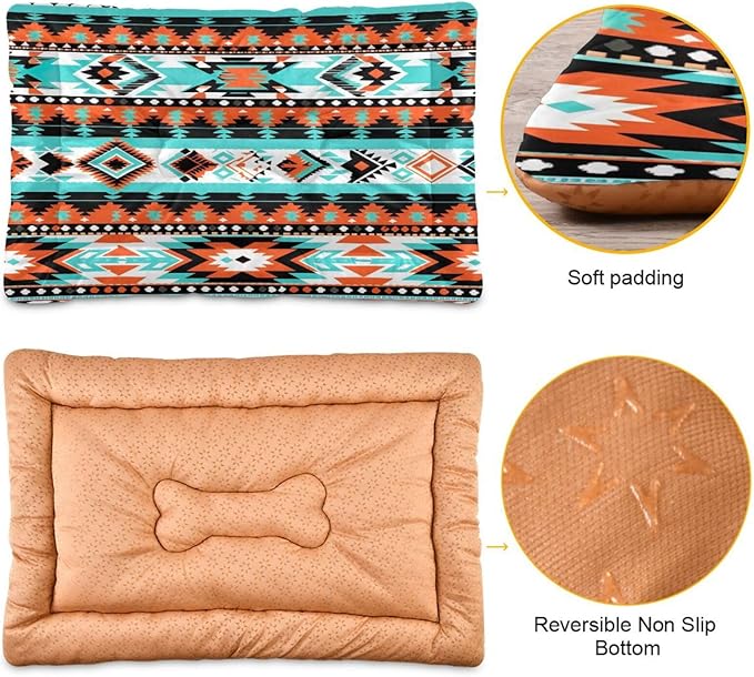 Aztec Navajo Pet Bed Mat for Dog Cat Crate Pad Non-Slip Bottom Design Washable Cushion Padding Pet Sleeping Bed, 36"x24"
