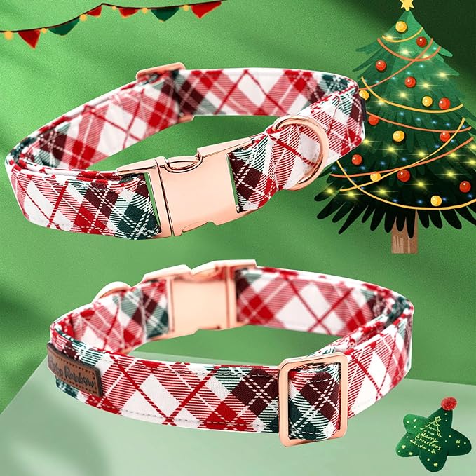 Dog Collar, Christmas Dog Collar Plaid Pet Collar Bow Holiday Bows Girl Boy Puppy Collar Adjustable Pet Collar for Small Dogs