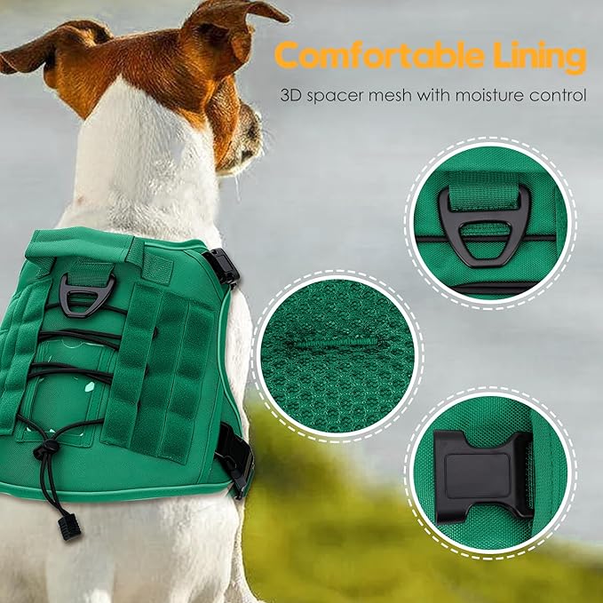 Heavy-Duty Tactical Dog Harness for Large Dogs, No Pull Adjustable Reflective Pet Vest with Molle System, K9 Military-Grade Control for Service Training, Outdoor & 10+ Breeds, Turquoise, X-Large