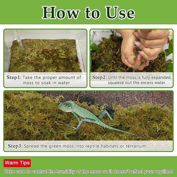 Halatool 12OZ Natural Sphagnum Moss for Reptiles- 18QT Green Moss for Terrarium Plants Long Fiber Reptile Moss for Leopard Gecko Snake Hamsters Tortoises Frogs Lizards Salamanders