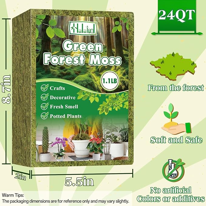 Halatool 1.1LB Green Moss for Potted Plants, 25QT Orchid Moss Potting Mix, Forest Moss for Indoor Plants, Indoor Potting Plant Moss for Repotting Terrariums Garden Reptiles