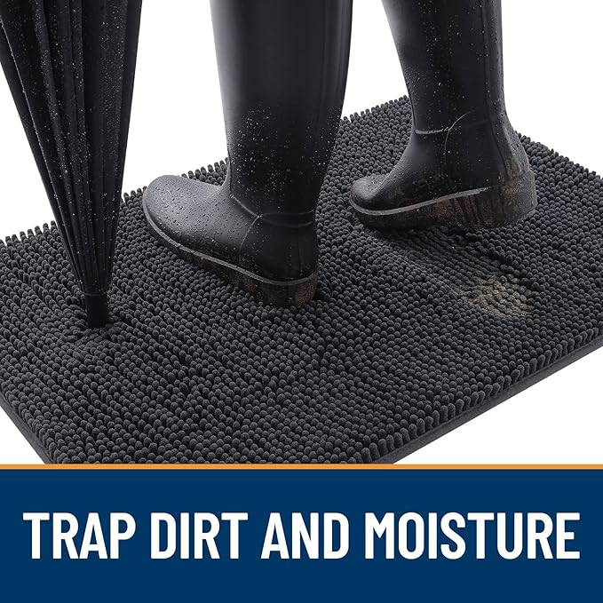 OLANLY Dog Door Mat Set 2-Piece 36x24, Absorbs Moisture and Dirt, Absorbent Non-Slip Washable Doormat, Quick Dry Chenille Mud Mat for Dogs, Entry Indoor Entryway Carpet for Inside Floor, Dark Grey