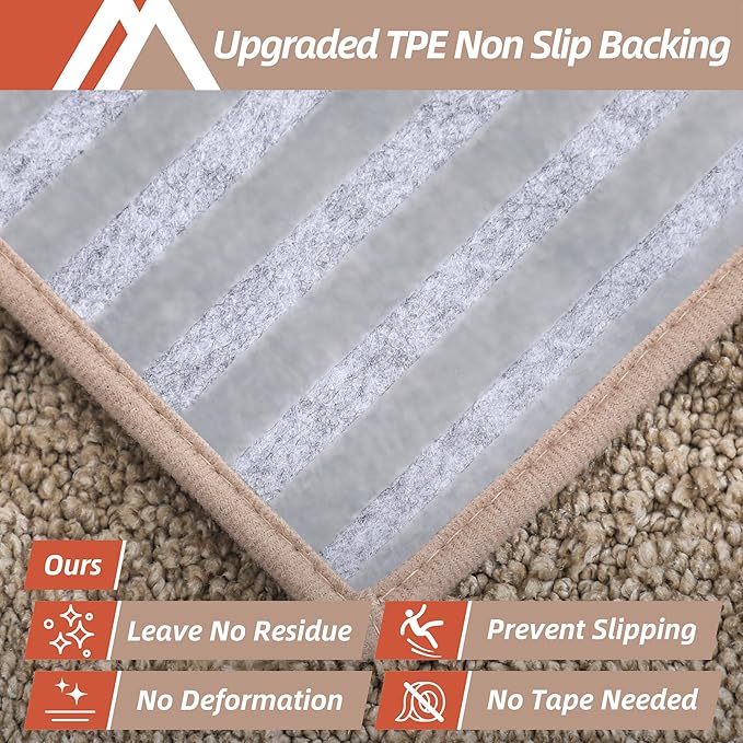 COSY HOMEER Edging Stair Treads Non-Slip Carpet Mat 28inX9in Indoor Stair Runners for Wooden Steps, Edging Stair Rugs for Kids and Dogs, 100% Polyester TPE Backing (7pc, Beige)