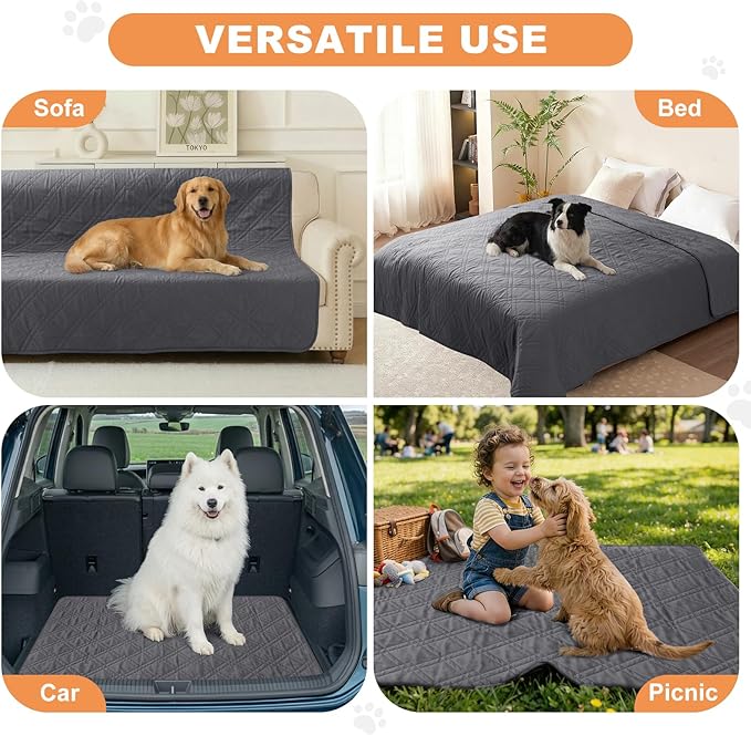 100% Waterproof Dog Couch Protector, Triple-Layer Waterproof Dog Bed Cover Pet Blanket Reversible 2-Tone Sofa Shield, Non-Slip Furniture Guard for Pets(35×71 Inch, Gray+Gray)