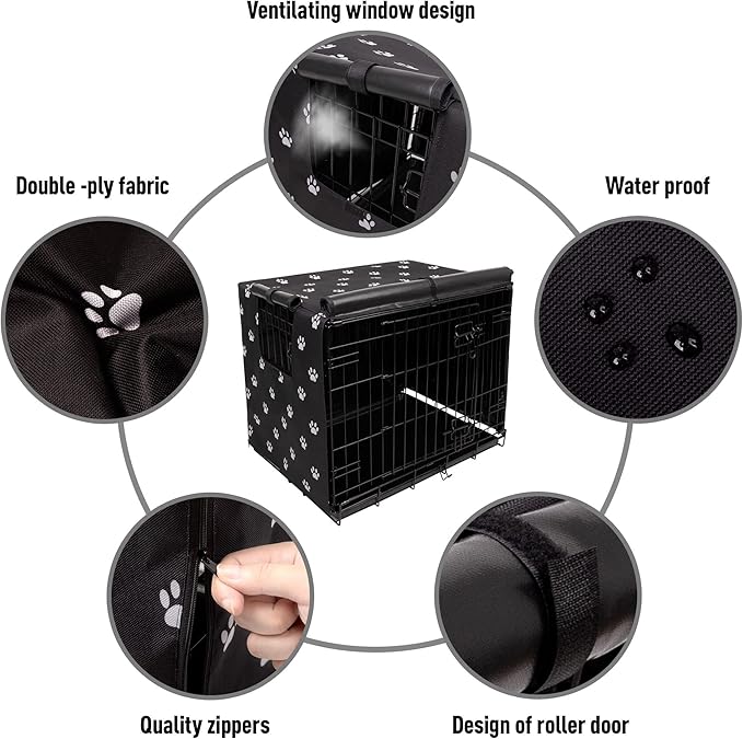 Pet Prime Dog Crate Cover for Wire Cages 24 30 36 42 48 Inch Outdoor Pet Kennel Cover Machine Wash & Dry (Cover Only) (24 Inch Crate Cover (24"x18"x19"))