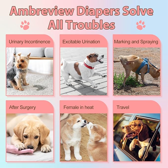 Ambreview Disposable Dog Diapers Female, Just Pull It Up, Doggie Diapers for Female Dogs, Strong Absorbency | Leak Proof, for Dogs in Heat | Elderly | Disabled, S 30 PCS