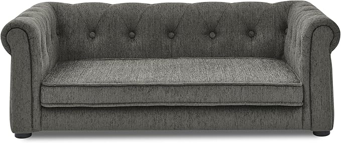 38.9" Elevated Dog Sofa with Button‑Tufted Backrest & Rolled Armrests, Pet Couch Bed with Removable Soft Cushion, Comfortable Upholstery Raised Dog Bed with Thick Padding for Living Room,Bedroom