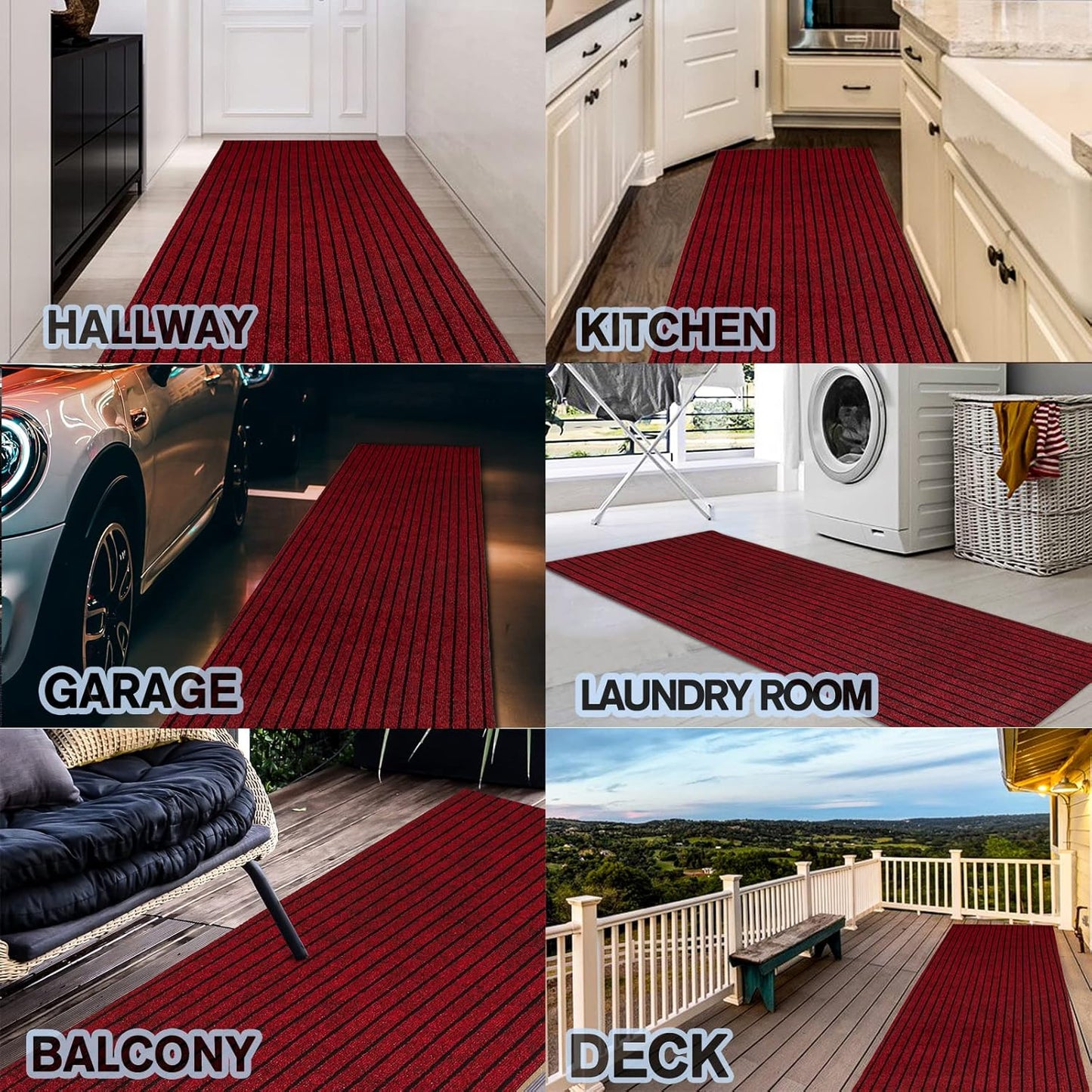 Custom Size Backed Non-Slip Area Rugs Runner, Easy Clean, Waterproof Runner Rugs for Hallway Entryway, Kitchen, Laundry, 4FT x 57FT, Red Stripe