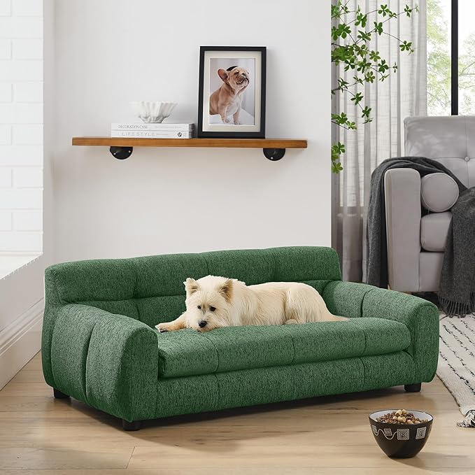 Human Dog Bed with Armrests & Backrest, Cave Dog Bed for Large Dogs, Comfortable Linen Upholstery, Short Sofa Legs for Easy Access, Durable, Stylish Camas para Perros, 38"x14.5"x22" (Green)