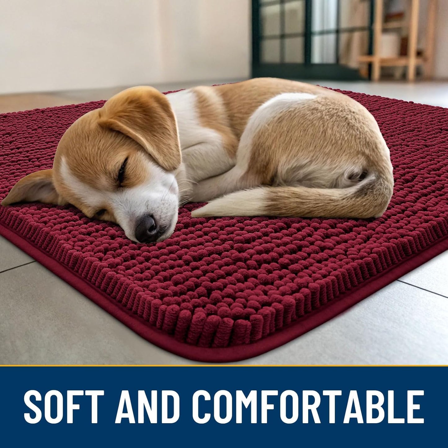 Smiry Dog Door Mat for Muddy Paws 70x24, Absorbs Moisture and Dirt Doormat, Non-Slip Washable Quick Dry Chenille Front Door Mat Indoor Entrance, Entryway Carpet for Inside Floor, Burgundy