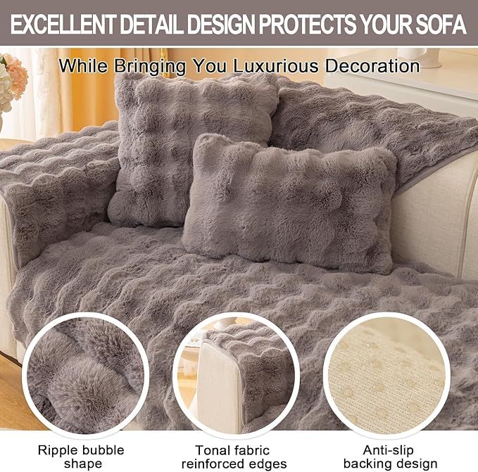 Couch Covers For Dogs,Funny Fuzzy Pet Couch Cover,Plush Solid Colour Non-Slip Couch Cover,Big Dog Bed Blanket, Washable Soft Plush Throw Protector For Bed Couch Car Sofa (27.56x35.43in, Dark Grey)