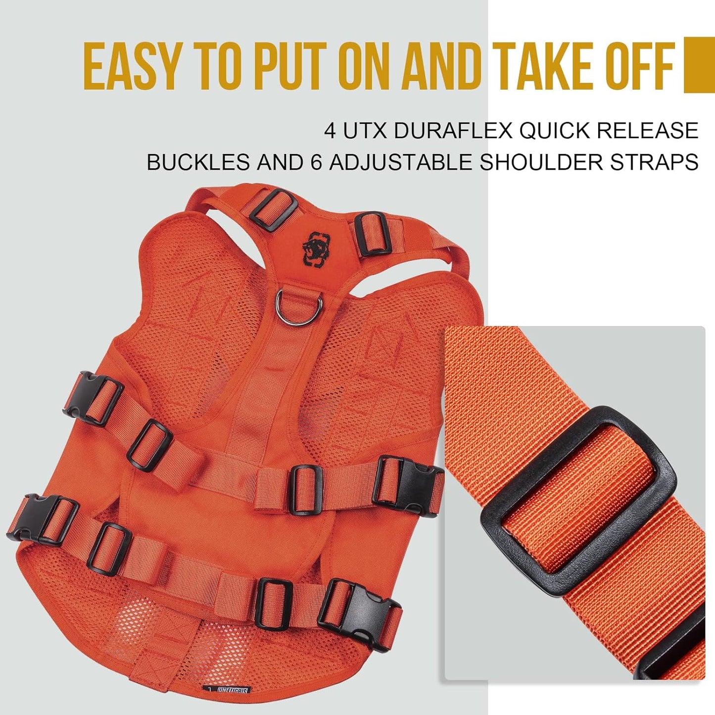 OneTigris - Tactical Dog Harness No Pull for Medium Dogs, Breathable Mesh Design, Service Dog Vest with Handle and Molle Bags, Adjustable Suit for Walking Hiking