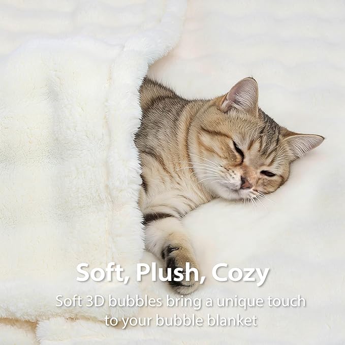 Dog Blankets Washable Pet Blanket - Fluffy Fuzzy Cat Puppy Blanket with Premium 300GSM 3D Fleece Bubble for Pet Kitten Doggy, Cream, 30x40IN